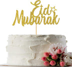 Eid Mubarak Cake Topper - Gold Glitter Ramadan Kareem, Ramadan Hajj Mubarak Islamic Muslim Festival Anniversary Party Decorations