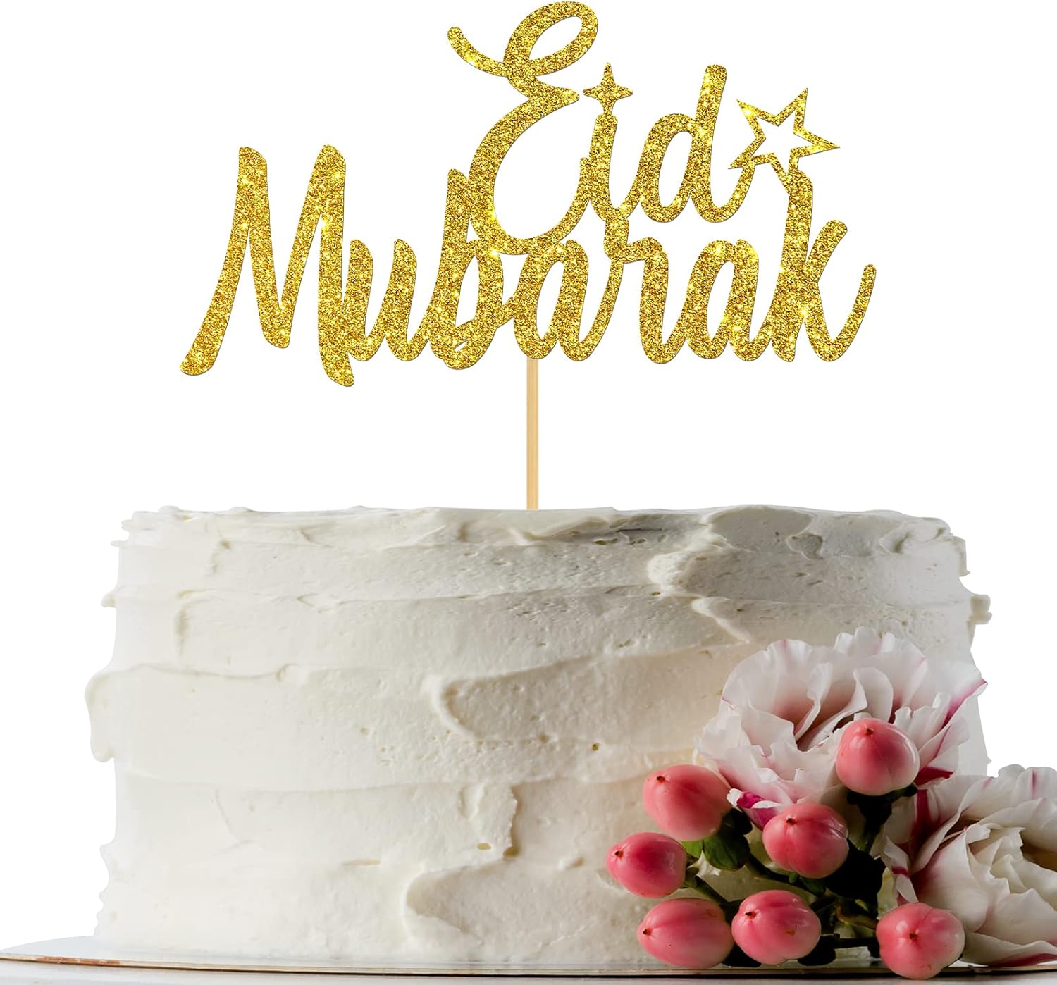 Eid Mubarak Cake Topper - Gold Glitter Ramadan Kareem, Ramadan Hajj Mubarak Islamic Muslim Festival Anniversary Party Decorations