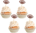 24PCS Football Cupcake Toppers Brown Glitter, Football Theme Glitter Cupcake Topper, Rugby Ball Cupcake Decorations, Sports Cupcake Toppers Birthday for Birthday Party Cake Decorations