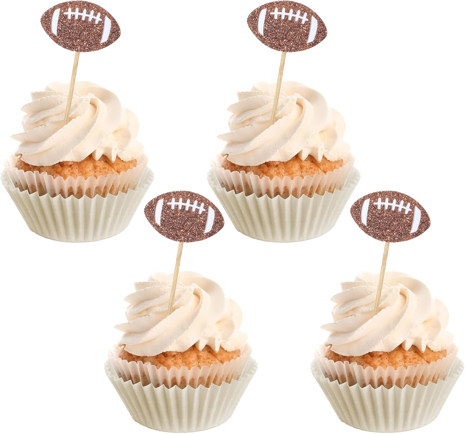 24PCS Football Cupcake Toppers Brown Glitter, Football Theme Glitter Cupcake Topper, Rugby Ball Cupcake Decorations, Sports Cupcake Toppers Birthday for Birthday Party Cake Decorations