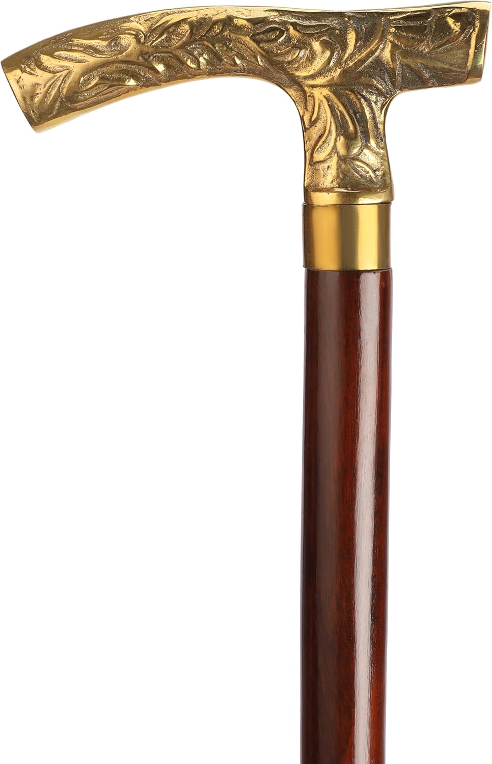Ajuny Wooden Walking Stick for Men Women Seniors Lightweight Detachable 36 Inches Handmade Cane with Decorative Fritz Style Brass Handle Unique Gift for Adults
