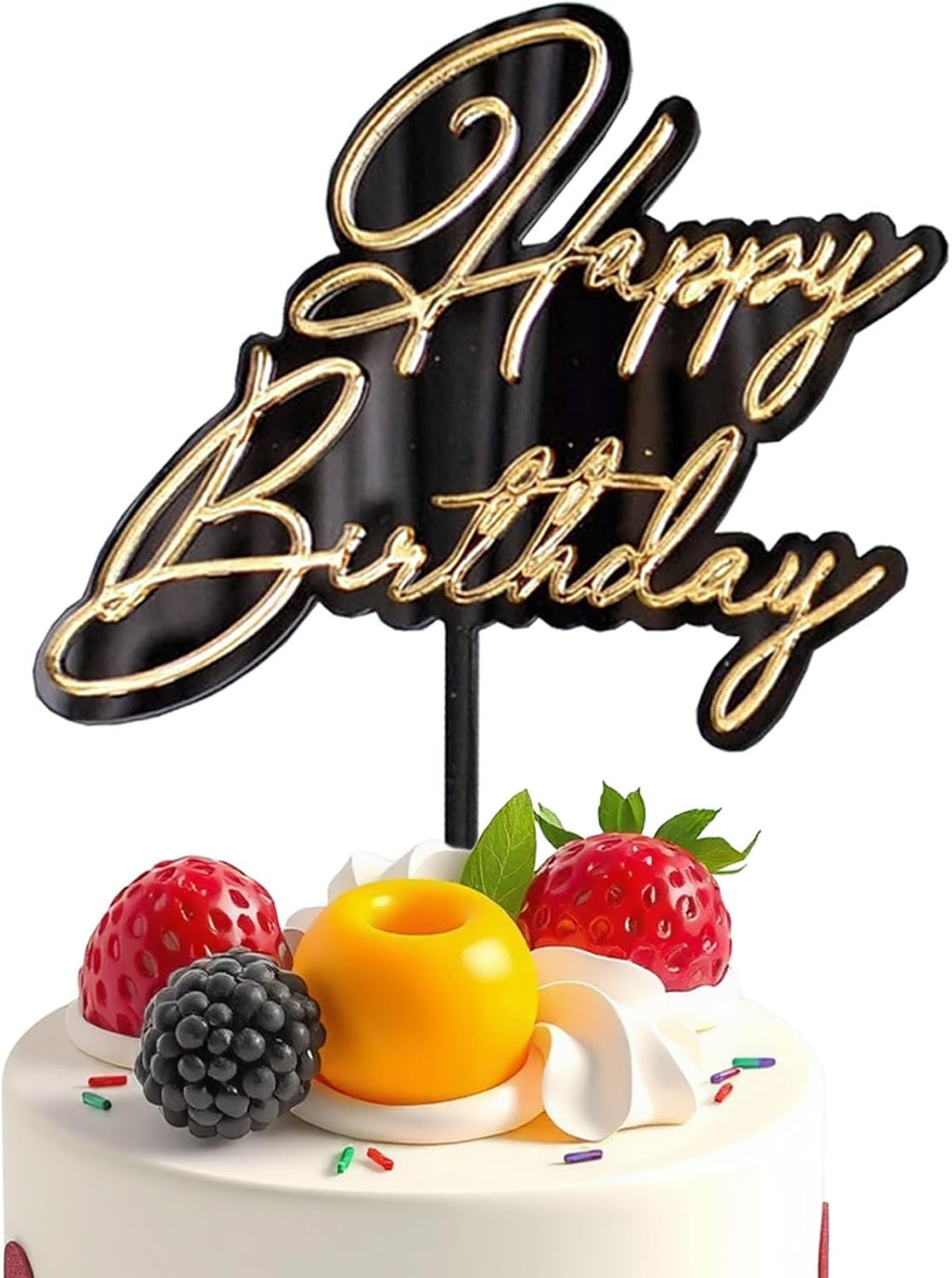 Happy Birthday Cake Topper – Acrylic Mirror Decoration for Birthday Party Cake & Dessert Decoration Supplies，Black & Gold