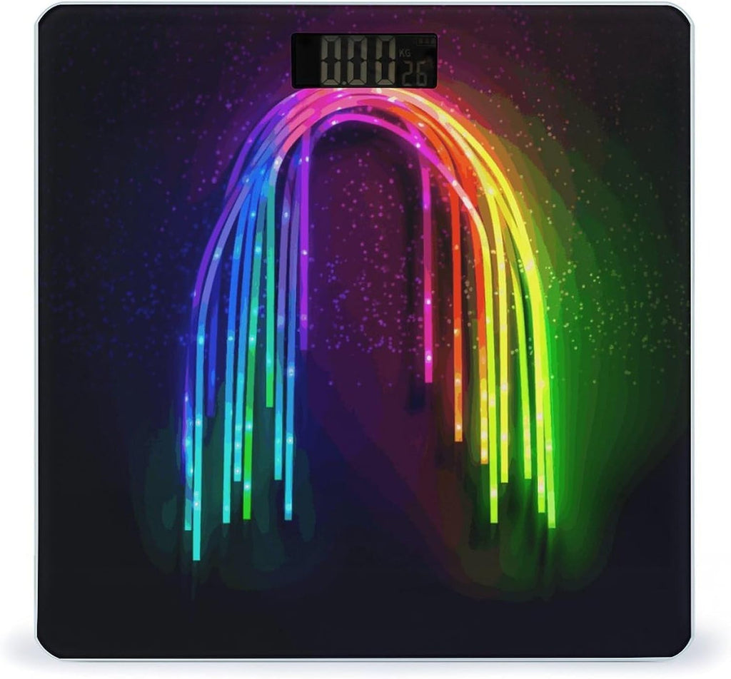 Rainbow Neon Scale for Body Weight High Precision Digital Weight Scales with LCD Display Anti-Slip Sturdy Slim Tempered Glass Bathroom Scale for Home Use