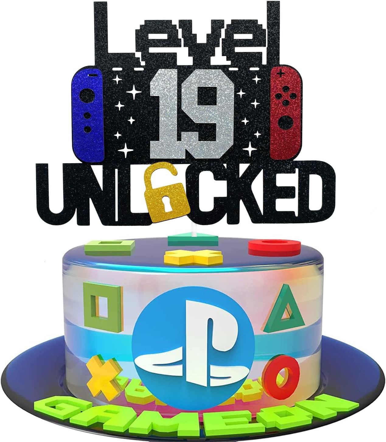 Happy 19th Birthday Video Game Cake Topper Level 19 Unlocked Cake Topper for Kids Boys Girls 19-Years-Old Birthday Party Decoration (happy 19)