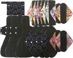 MUMBABY 19pcs Set 1pc Mini Wet Bag +4@8inch +6@10inch +4@12inch + 4@16inch Charcoal Bamboo Mama Cloth/Menstrual Pads/Reusable Sanitary Pads