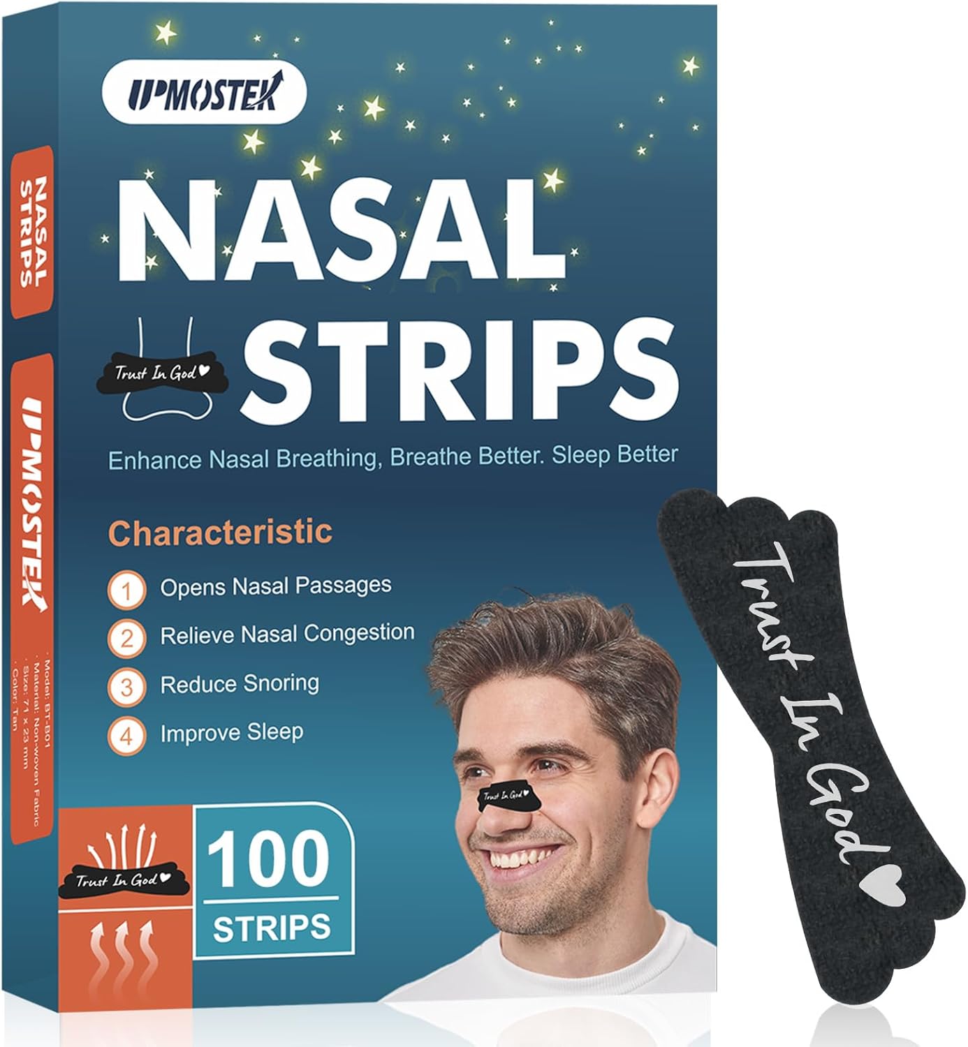 Nasal Strips for Snoring - Extra Strength Nose Strips for Breathing - Nose Tape for Sport, Work and Sleep - Anti Snoring Strips Help Stop Snoring (Black-100 PCS)