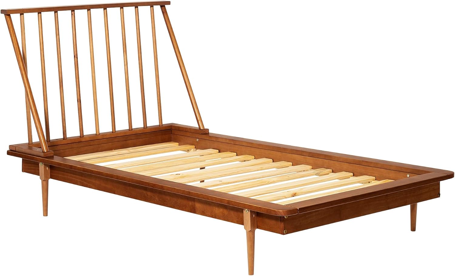 Walker Edison Mid Century Modern Solid Wood Spindle Platform Bed Headboard Footboard Bed Frame Bedroom, Twin, Caramel