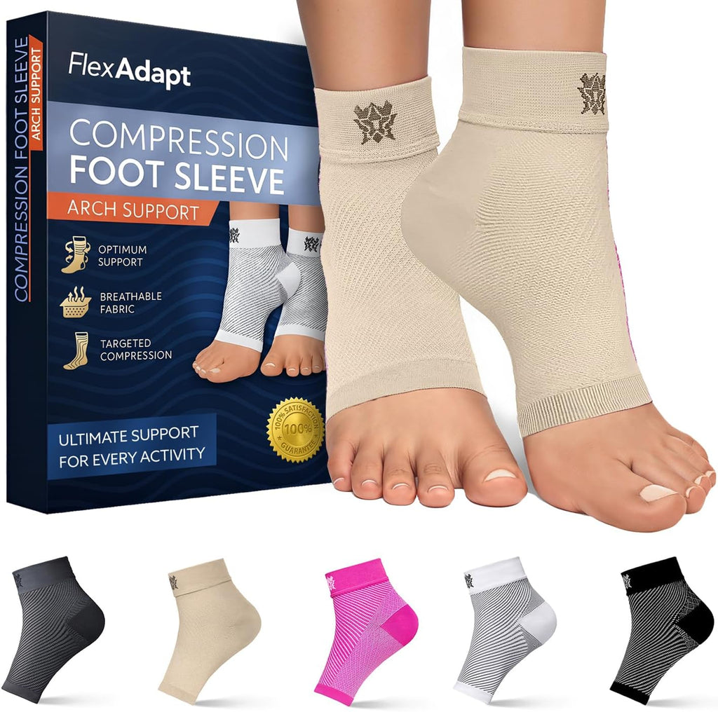 Compression Socks for Plantar Fasciitis & Achilles Tendonitis Relief – Pair of Ankle Compression Sleeves for Foot Swelling, Heel Spurs, Pain & Fatigue – Comfortable Arch Support Brace for Daily Use (Nude, Small)