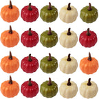 20PCS Mini Artificial Pumpkins, Fall Harvest Simulation Pumpkins Decor Fake Fruit Home Decor for Halloween Thanksgiving Party Decorations (Orange, Green, White, Red)