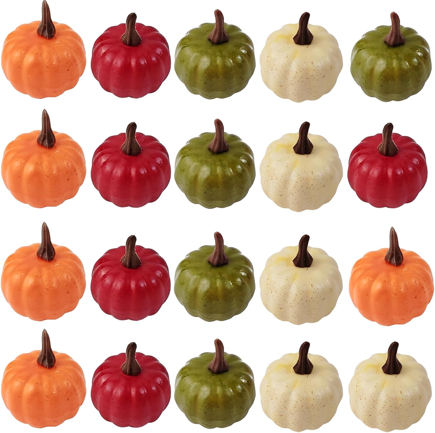 20PCS Mini Artificial Pumpkins, Fall Harvest Simulation Pumpkins Decor Fake Fruit Home Decor for Halloween Thanksgiving Party Decorations (Orange, Green, White, Red)