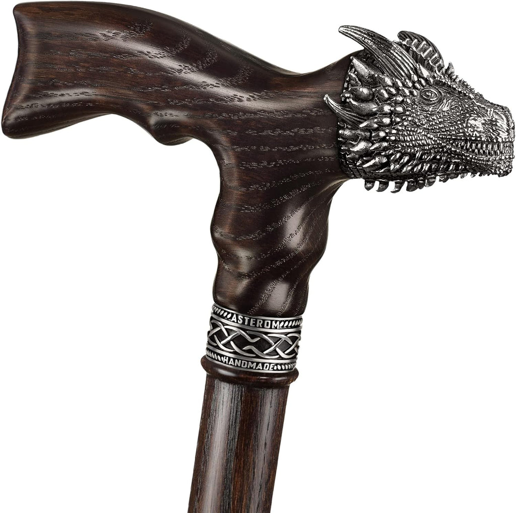 Asterom Handmade Wooden Walking Cane for Men and Women - Dragon - Fashionable Walking Stick Unique Wood Cane