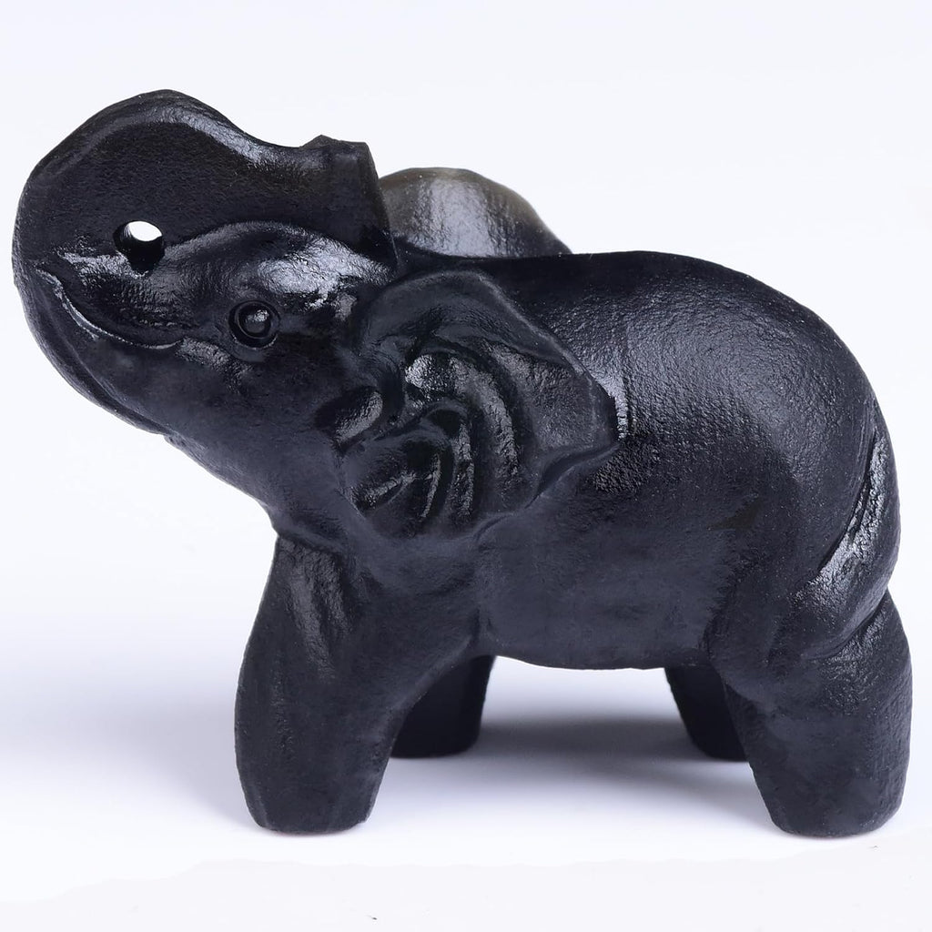 2.1 Inch Black Obsidian Elephant Crystals Decor, Healing Crystal Cute Figurines, Black Elephant Gemstones Decorations Statue, Lucky Reiki Stones in Home Office Meditation Gift for Women Men