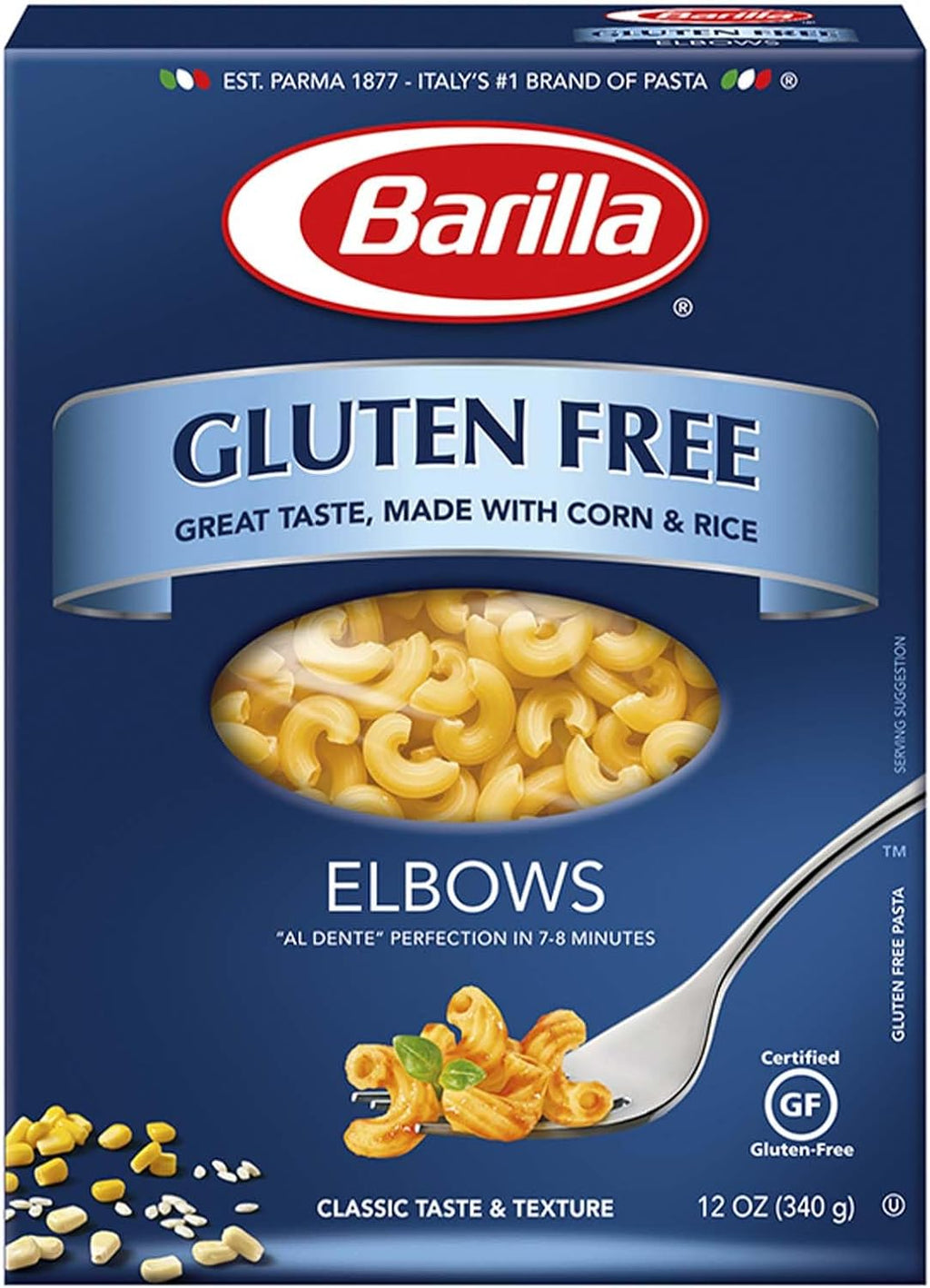 Barilla Gluten Free Elbows Pasta, 12 Ounce - Non-GMO Gluten Free Pasta Made with Blend of Corn & Rice - Vegan