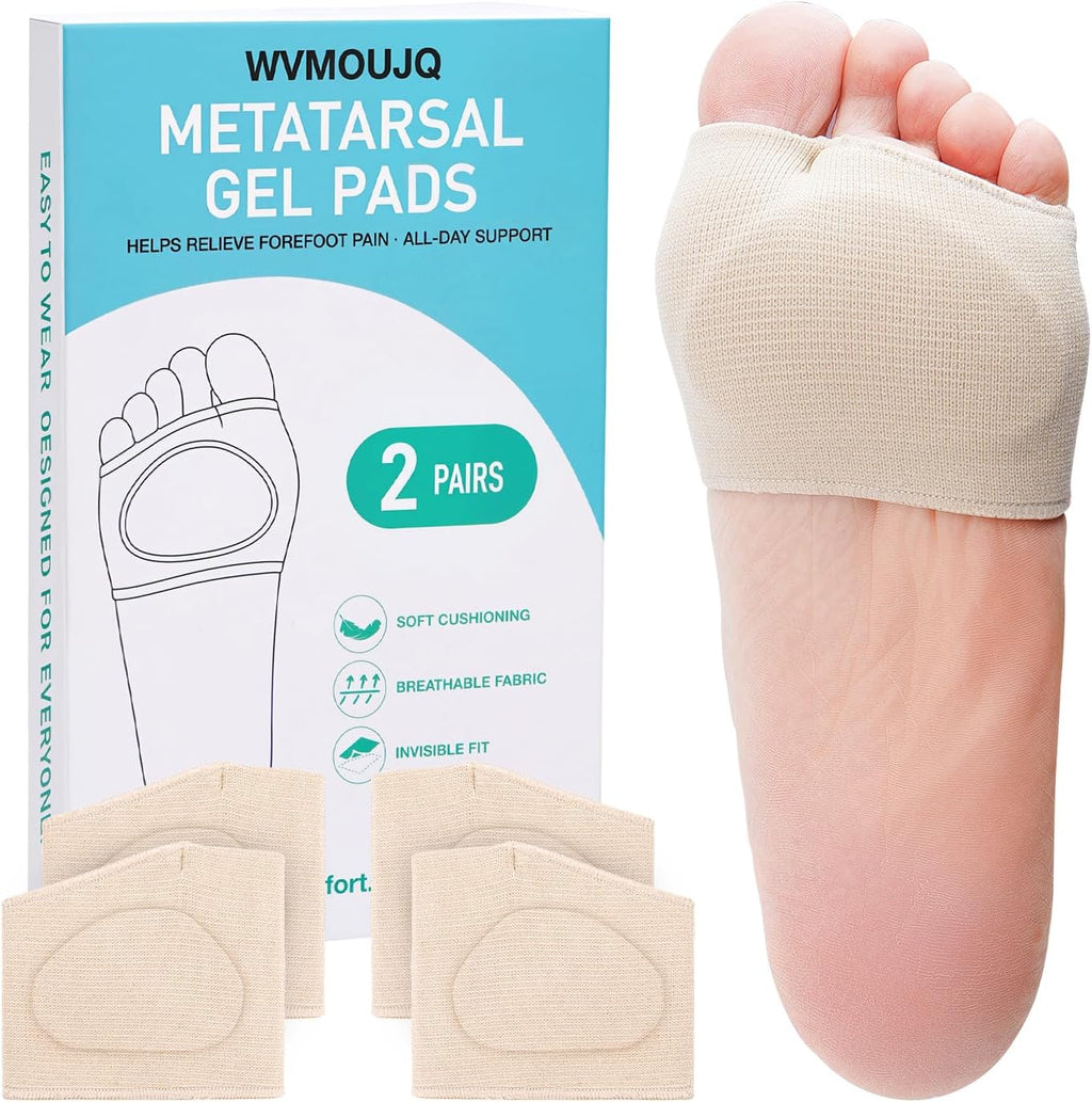 Metatarsal Pads for Women & Men – 2 Pairs Gel Metatarsal Foot Pads for Pressure Relief – Breathable Cushions for Ball of Foot, Morton's Neuroma, Metatarsalgia – Size M（Women 8-12.5；Men：7-11）