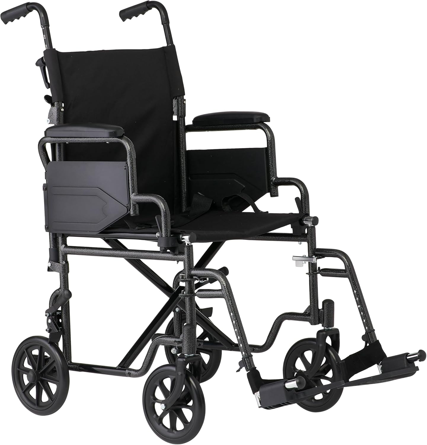 Medline Carbon Steel Folding Transport Chair with Swing-Back Arms, Swing-Away Foot Rests, Portable Mobility for Adults & Seniors, 19" Wide Padded Seat, 250 lb. Capacity, Black