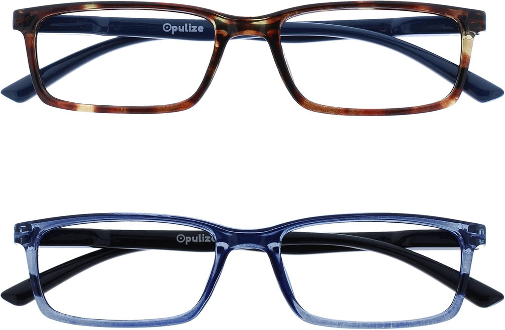 OPULIZE SEE Reading Glasses with Blue Light Blocking for Women and Men, Narrow Frame, Spring Hinges, Computer Gaming Glasses, Brown,Blue +1.5 (Pack of 2)