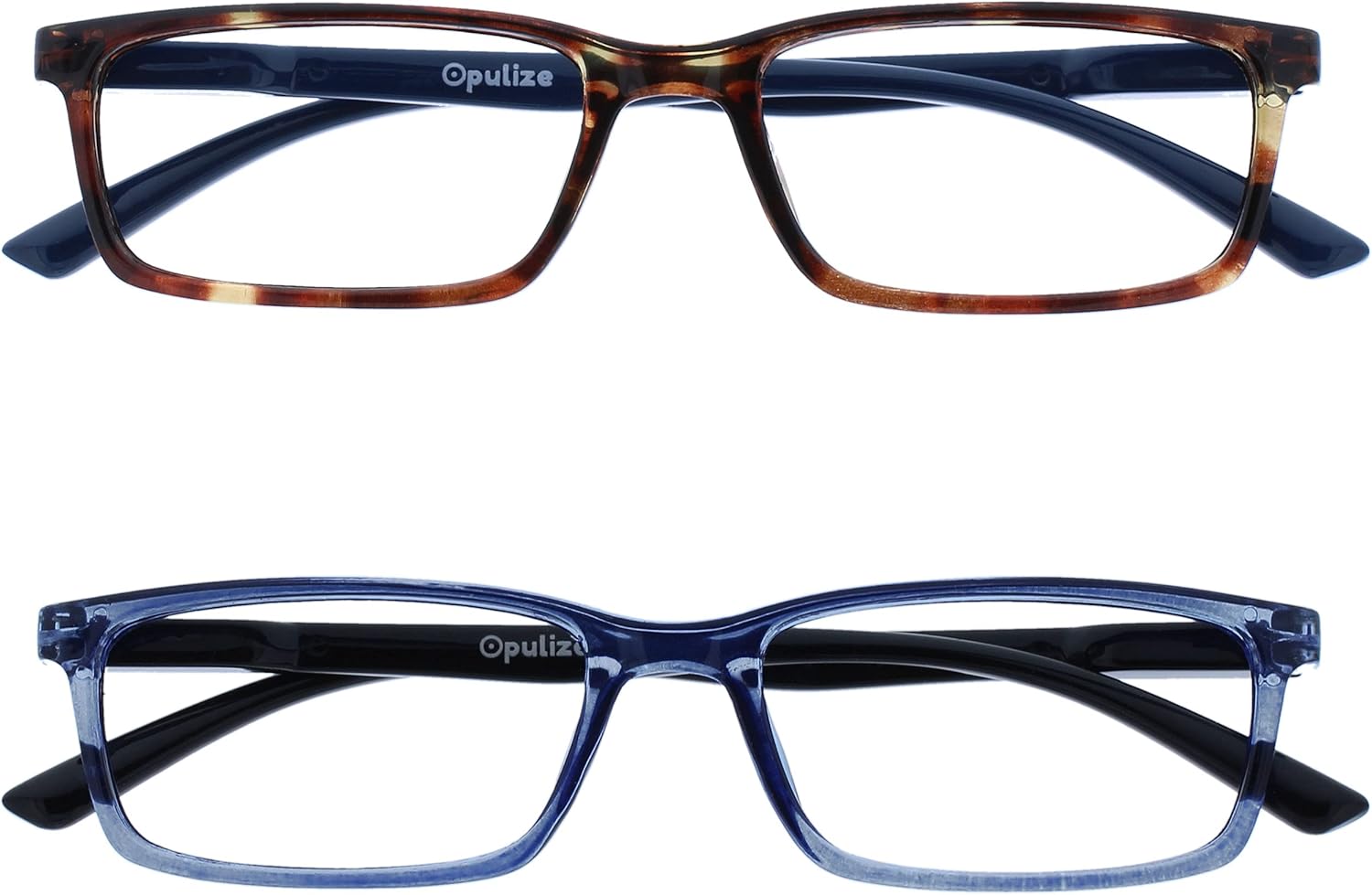 OPULIZE SEE Reading Glasses with Blue Light Blocking for Women and Men, Narrow Frame, Spring Hinges, Computer Gaming Glasses, Brown,Blue +1.5 (Pack of 2)