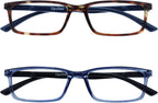 OPULIZE SEE Reading Glasses with Blue Light Blocking for Women and Men, Narrow Frame, Spring Hinges, Computer Gaming Glasses, Brown,Blue +1 (Pack of 2)