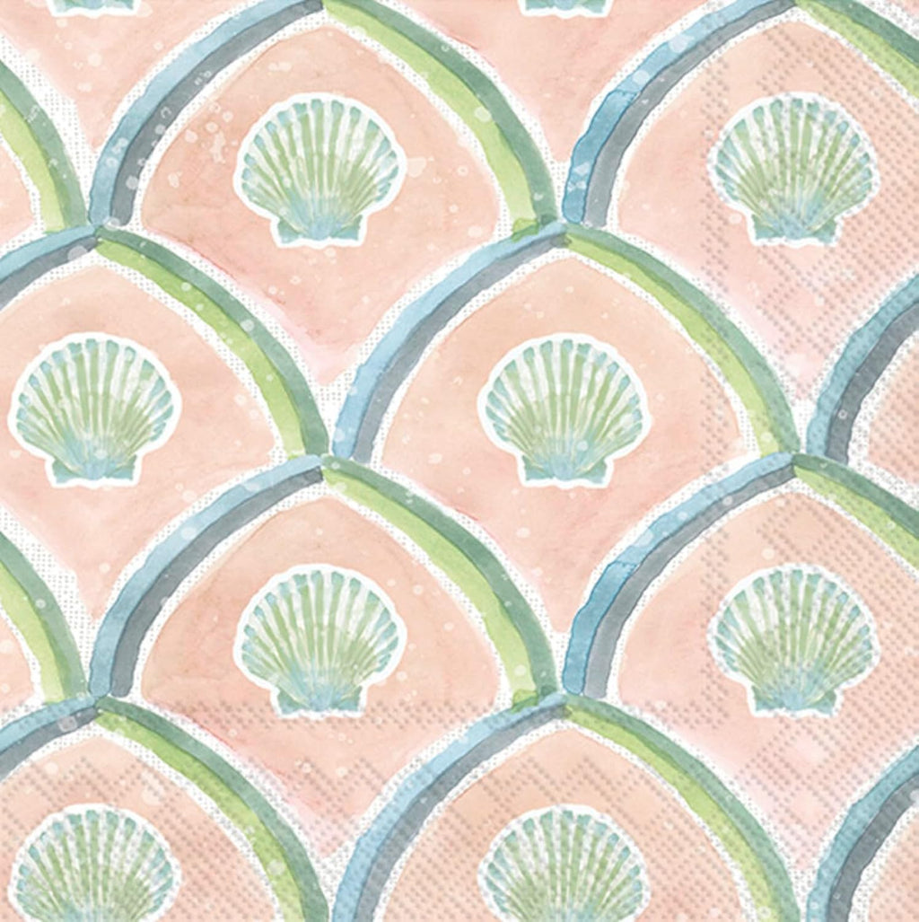 IHR Ideal Home Range Cocktail Napkins Disposable 3-Ply Paper Party Napkin Pack, 5" x 5", Watercolor Coast Shells, 20-Count
