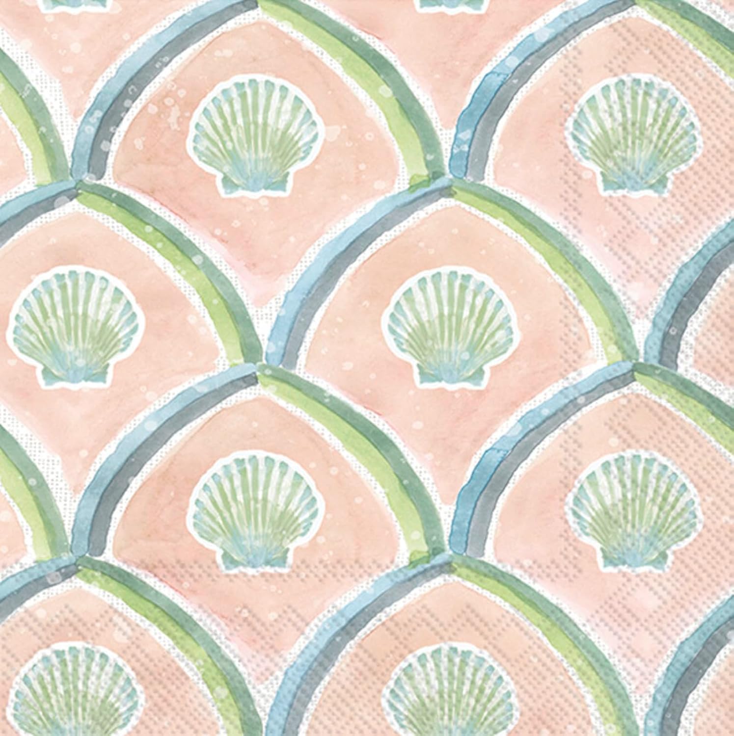 IHR Ideal Home Range Cocktail Napkins Disposable 3-Ply Paper Party Napkin Pack, 5" x 5", Watercolor Coast Shells, 20-Count