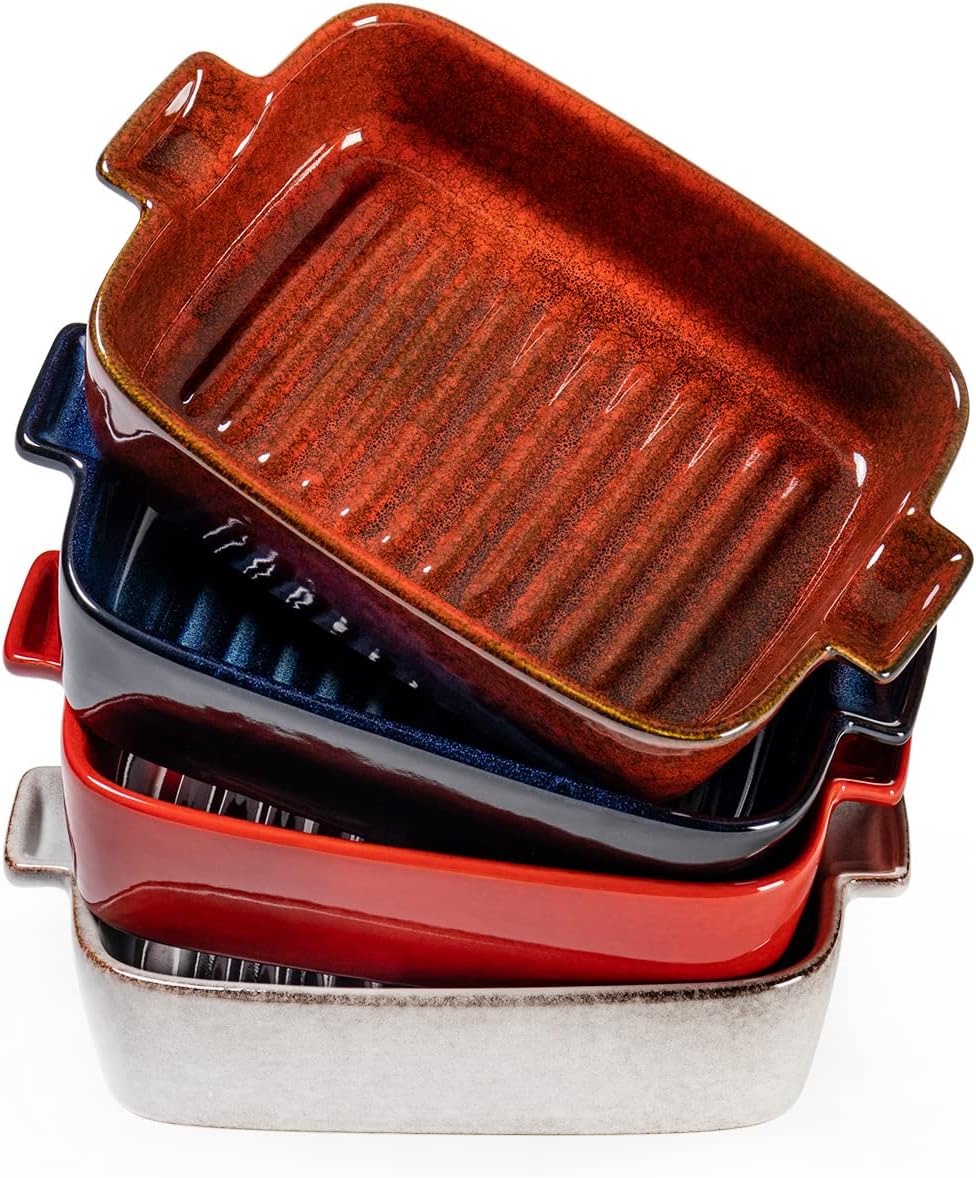 Ceramic Baking Dishes for Oven – Small Rectangular Bakeware Pans for Casserole, Lasagna, Brownies, Side Dishes – Oven Safe Baing Pan with Handles Set of 4