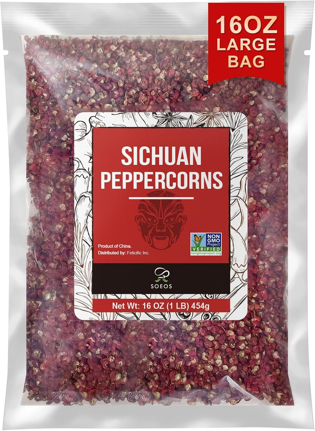 Soeos Sichuan Peppercorns, 16oz(454g), Authentic Szechuan Red Peppercorn, Numbing and Tingle Effect, Less Seeds, Strong Flavor, Essential for Mapo Tofu, Kung Pao Chicken and Asine Cusine