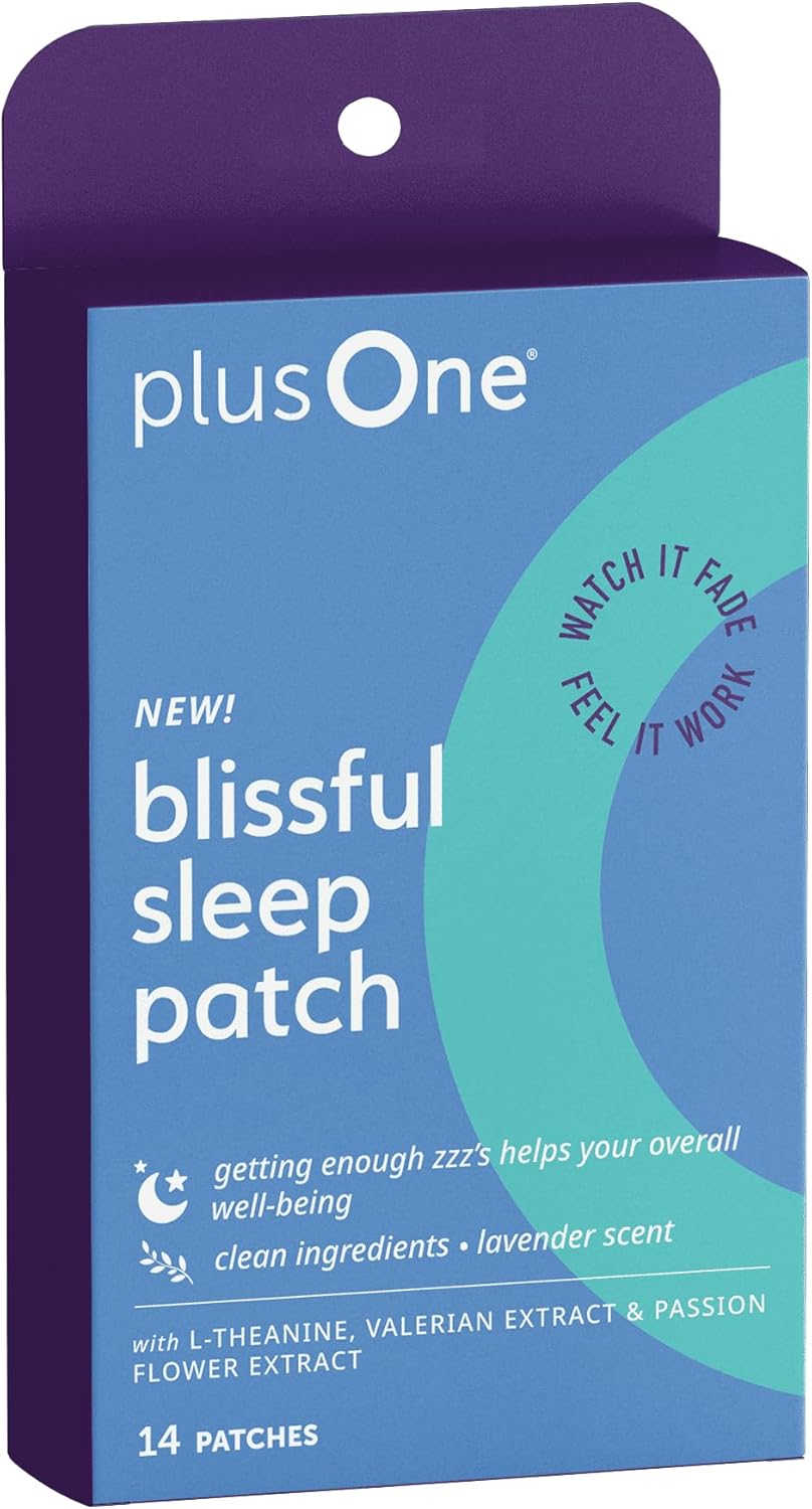 plusOne Blissful Sleep Patches – Magnesium and L-Theanine Patches to Promote Relaxation & Restful Sleep – Herbal, Vitamin-Infused Formula – Easy Peel & Stick – 14 Count