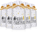 Frienda 30 Pack Christmas Treat Bags Merry Christmas Tree Print Cookie Candy Bag Drawstring Plastic Favor Pocket for Xmas Thanksgiving Party Birthday Wedding Engagement Holiday