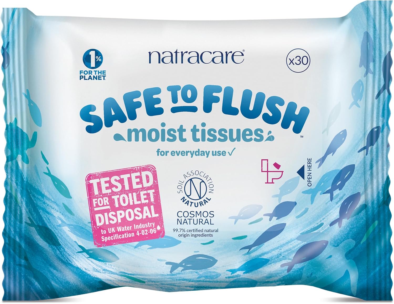 Natracare Safe to Flush Moist Tissues, Made of 100% paper and an Organic and Natural formula with Aloe Vera and Witch Hazel (1 Pack, 30 wipes total)