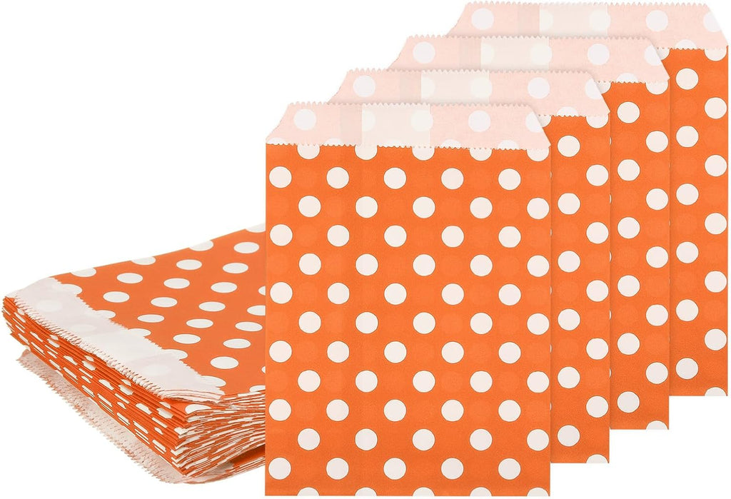 uxcell 100Pcs Kraft Paper Treat Bags, 7" x 5" Greaseproof Kraft Candy Bags Flat Favor Bags Small Gift Bags for Bakery Cookies Dessert Chocolate Soap Wedding Party Favor, Orange Dot