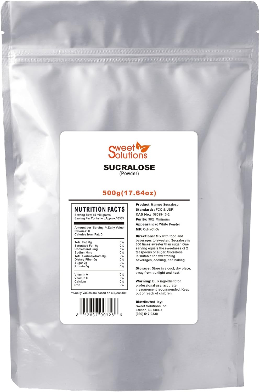 Pure Sucralose (Powder) 500G, Meets FCC & USP Standards