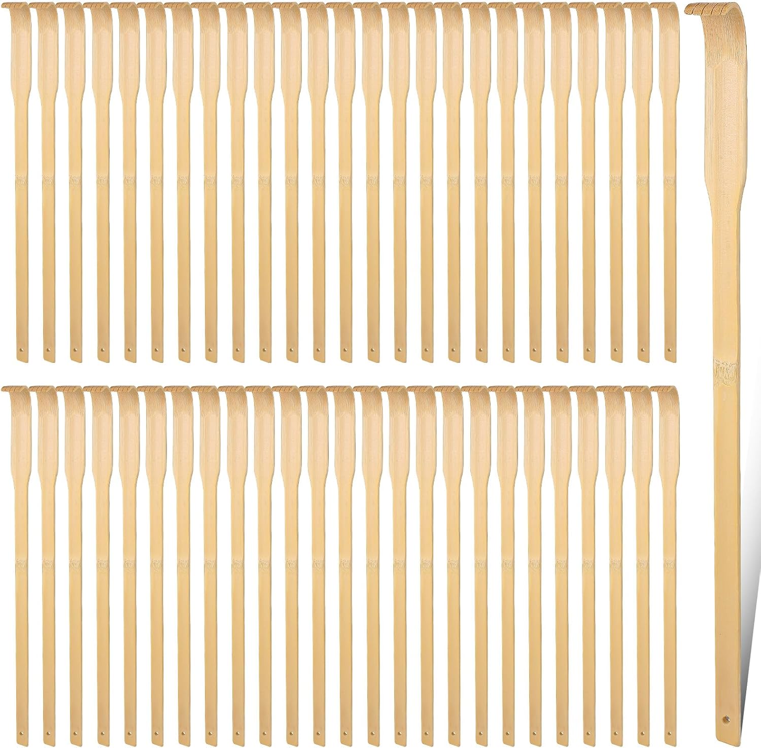 Kifmurase 50 Pack Bamboo Back Scratcher Bulk, Traditional Manual Wooden Scratcher for Itching Relief and Body Massage with Long Handle for Elderly Men Women Friend Family Nursing Gifts