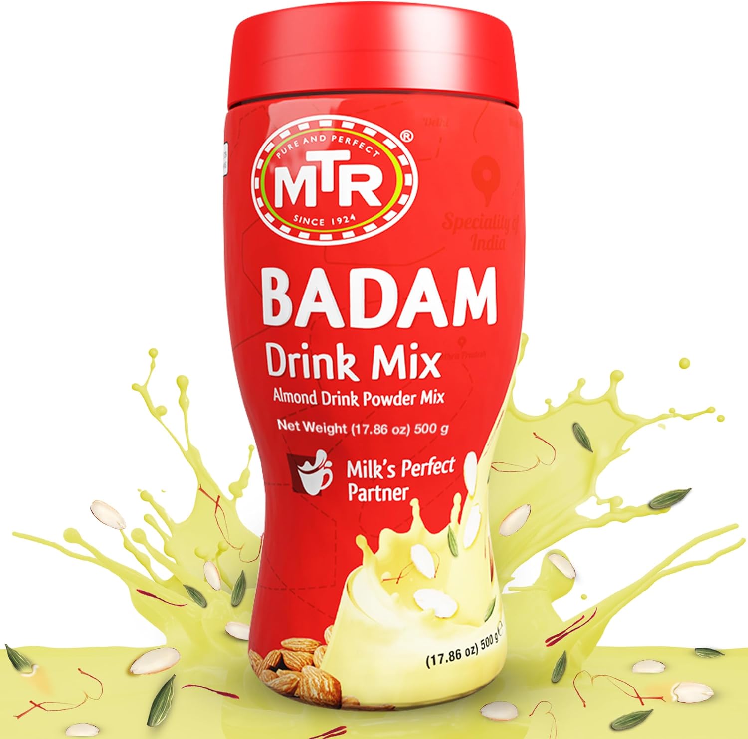 MTR Badam Drink Mix – 500g Pack of 1, Multi-purpose Drink Mix, Premium Almond Drink Mix made with select quality Almonds, Saffron & Cardamom, Authentic Indian Flavor, Quick & Easy to Prepare, Ideal for Desserts