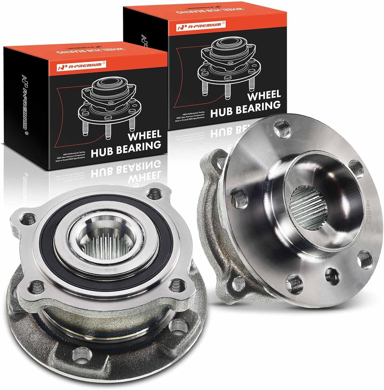 A-Premium 2 x Front Wheel Bearing and Hub Assembly Compatible with BMW X5 2007-2018, X6 2008-2018, AWD Only