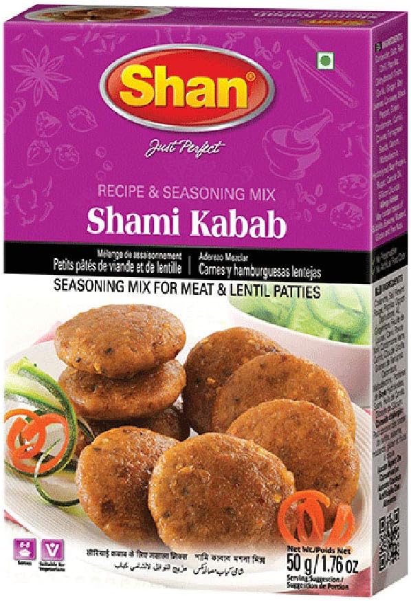 Shan Shami Kabab Recipe and Seasoning Mix 1.76 oz (50g) - Spice Powder for Traditional Meat & Lentil Patties - Suitable for Vegetarians - Airtight Bag in a Box