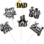 24 Pack Happy Father's Day Cupcake Toppers Glitter Best Dad Ever Cupcake Picks Love Father #1 Dad Tie Moustache Hat Glass Tool Cake Decorations for Happy Father's day Theme Men Birthday Party