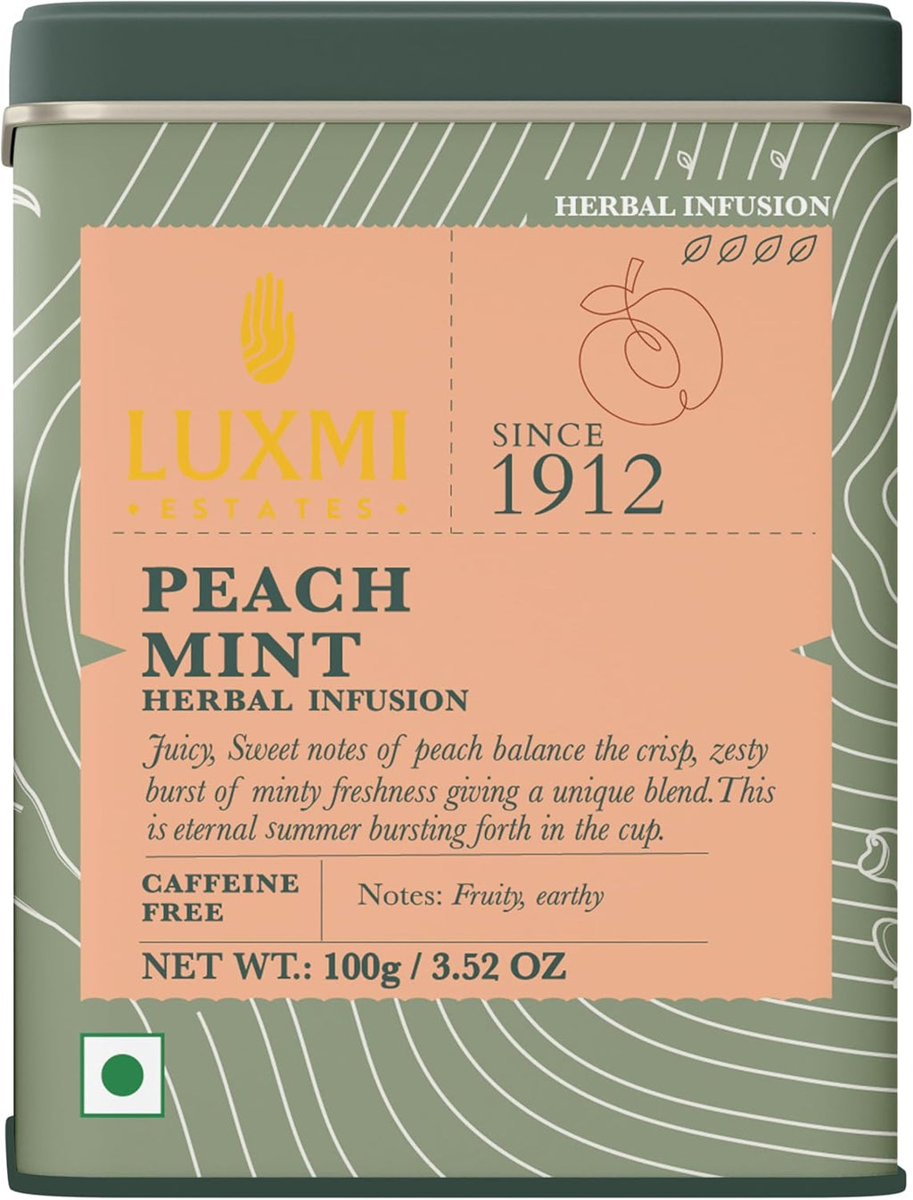 Luxmi Estates Peach Mint Tea with Cinnamon Ginger Hibiscus, 50 cups (100g/3.5oz) | Caffeine-Free