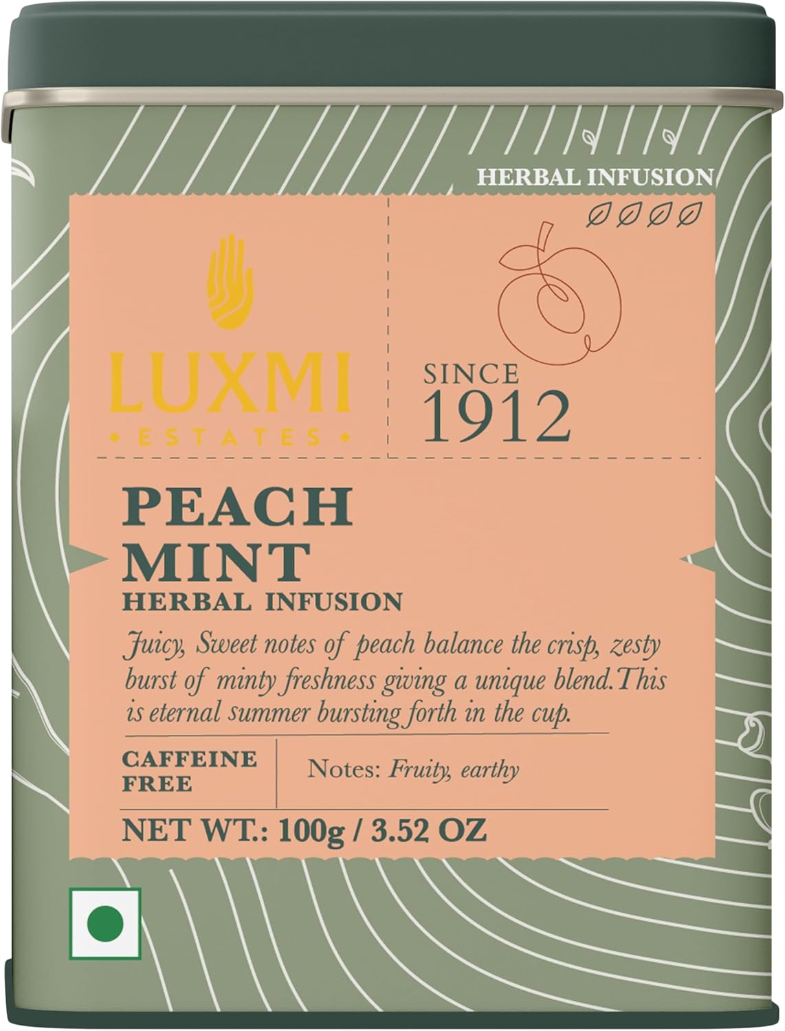 Luxmi Estates Peach Mint Tea with Cinnamon Ginger Hibiscus, 50 cups (100g/3.5oz) | Caffeine-Free