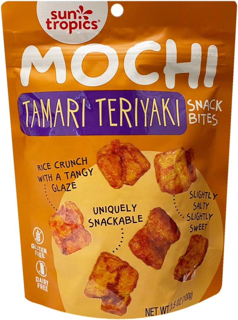 Sun Tropics Crunchy Gluten Free Japanese Mochi Rice Bites Pack 3.5oz (Soy Sauce, 1 Pack)