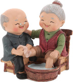 NUOBESTY Elderly Couple Figurines Miniature Grandparents Ornament Sculpture Loving Husband and Wife Resin Statue for Wedding Anniversary Cake Desk Decoration