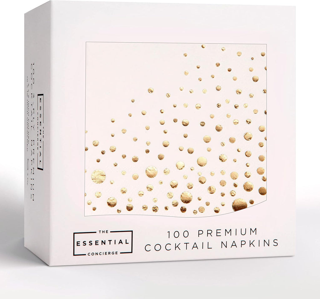 Stylish Gold Cocktail Napkins, 100 3Ply White and Gold Napkins, Disposable Party Napkins, 5x5 Inch Wedding Cocktail Napkins, Paper Cocktail Napkins, Bridal Shower Napkins, or Beverage Napkins