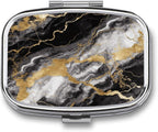 Black White Gold Foil Marble Pill Box 2 Compartment Decorative Metal Pill Case for Pocket Or Purse Travel Portable Medicine Box Pill Container Organizer for Vitamins Fish Oils Supplements