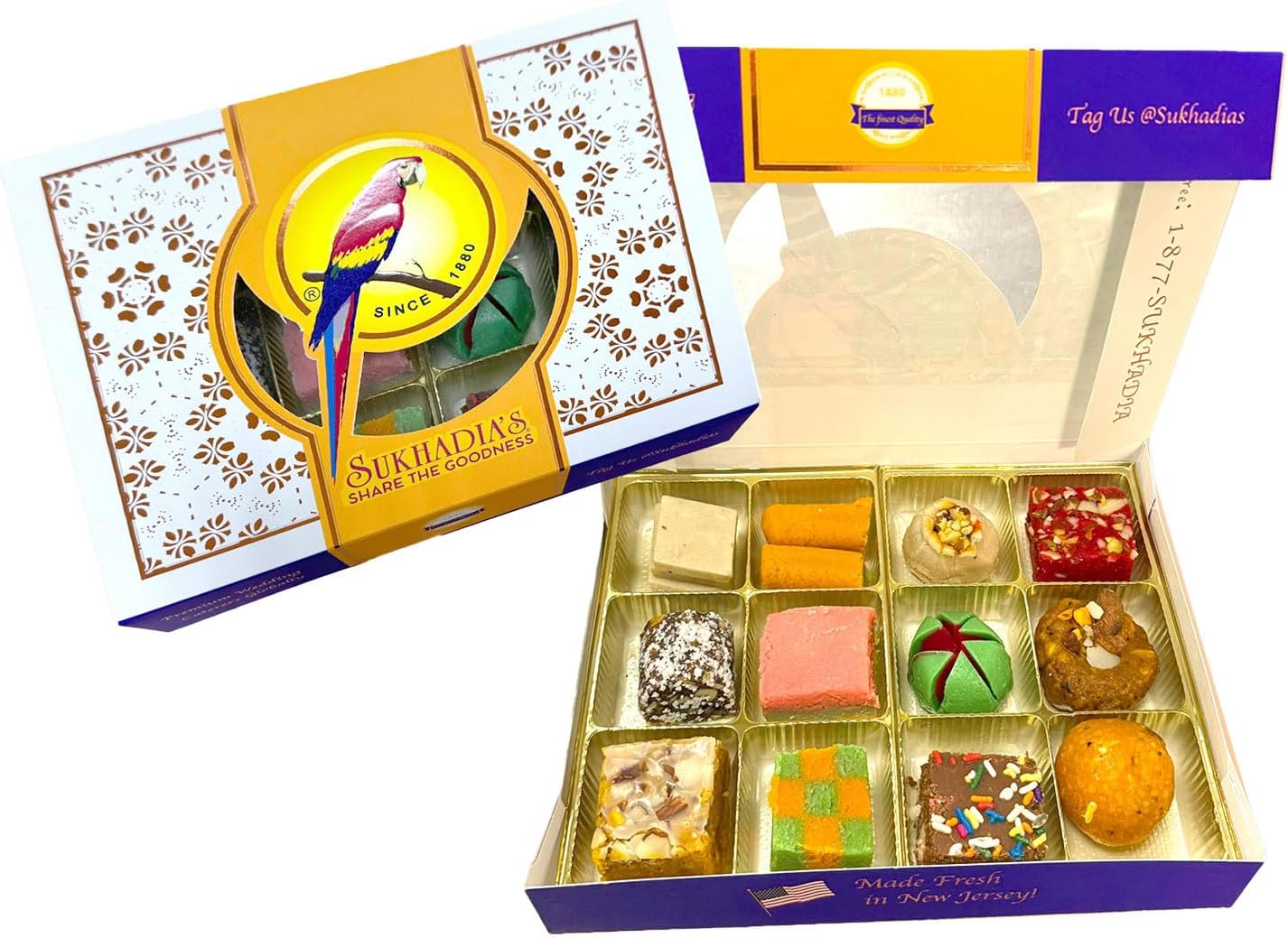 Sukhadia Sweets - Assorted Mix - 16oz box (12pc) - Indian Mithai Gift - Freshly Made In USA