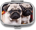 Puppys Pug Pill Box for Pocket Square Pill Box 2 Compartment Decorative Portable Travel Pill Holder Tablet Vitamin Organizer Mini Pill Case