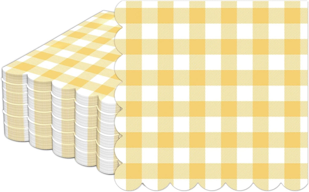 100Pcs 6.5 x 6.5inch Yellow and White Checkered Scalloped Napkins Disposable Yellow Plaid Paper Napkin Plaid Party Decoration for Birthday Picnic Family Dinner BBQ Wedding Baby Shower Party Supplies