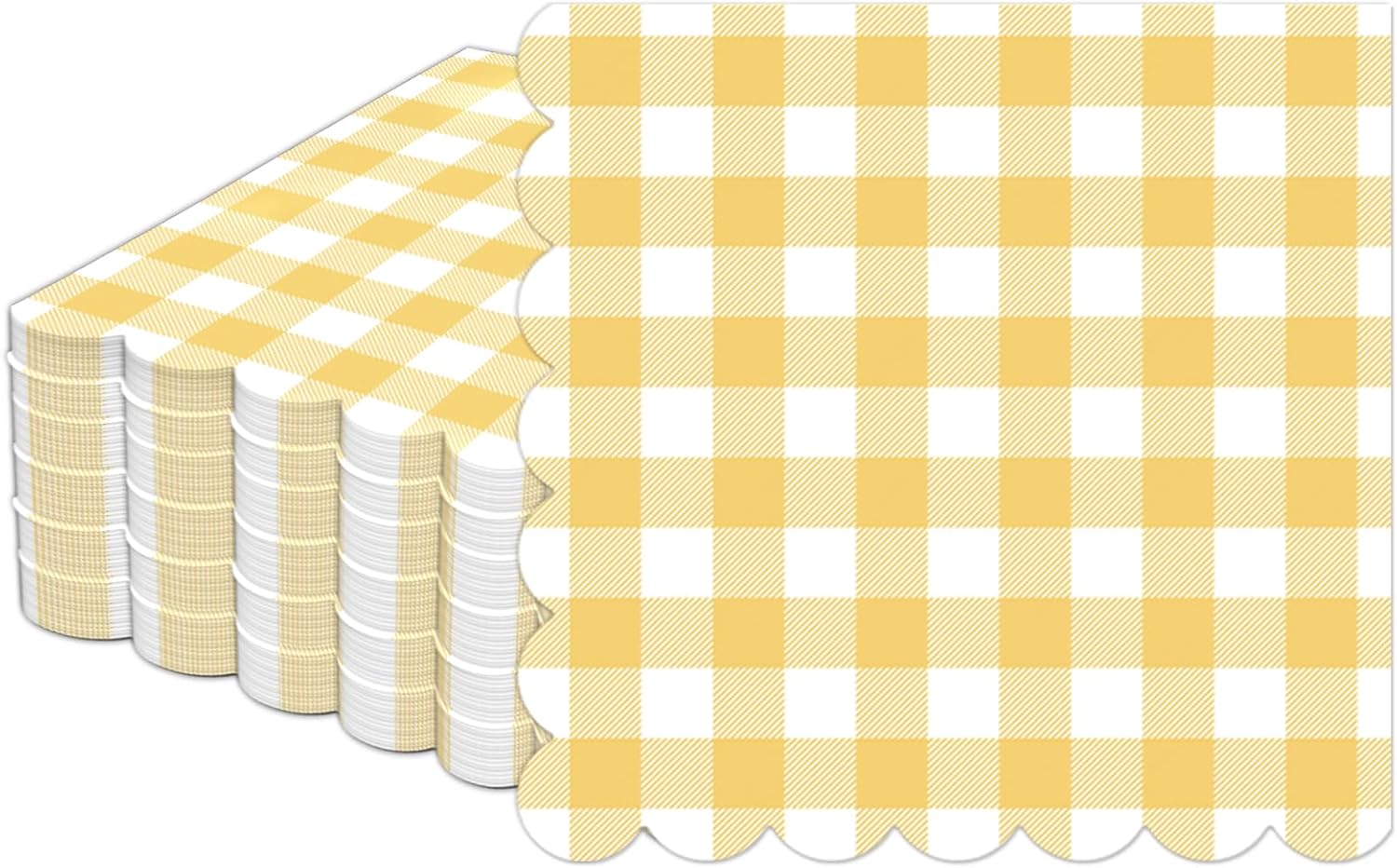 100Pcs 6.5 x 6.5inch Yellow and White Checkered Scalloped Napkins Disposable Yellow Plaid Paper Napkin Plaid Party Decoration for Birthday Picnic Family Dinner BBQ Wedding Baby Shower Party Supplies