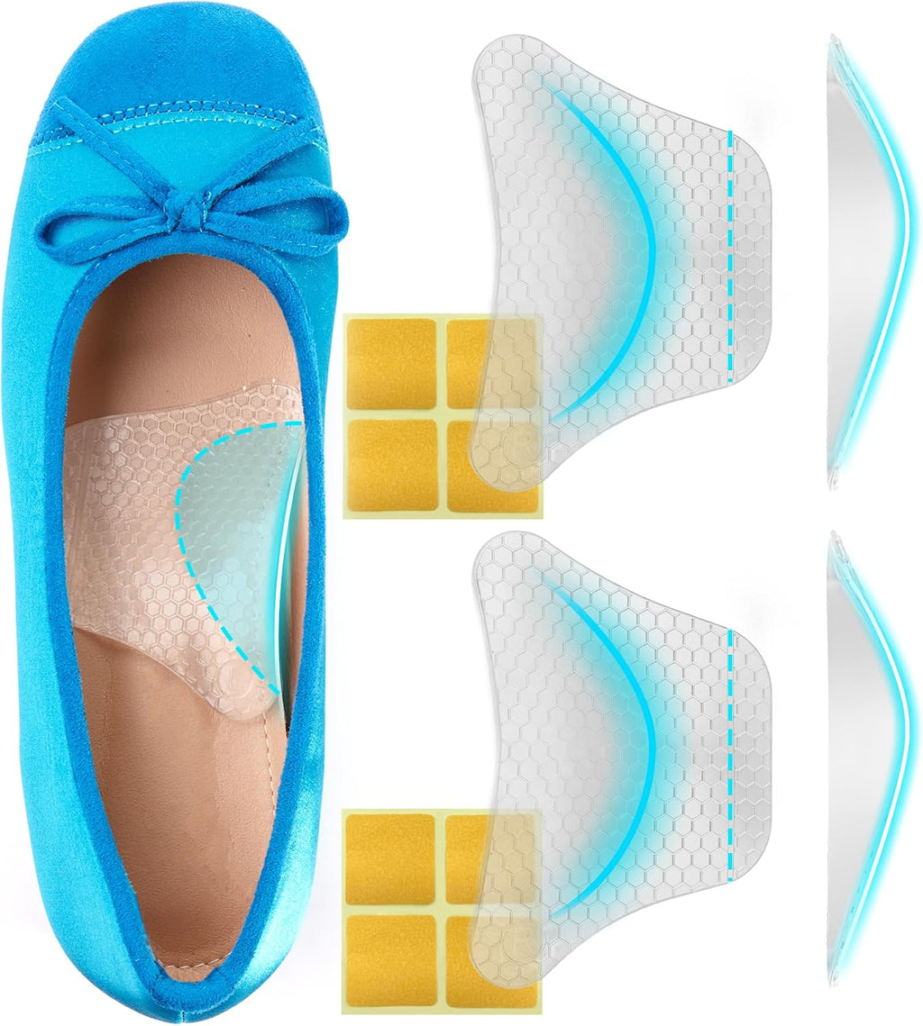 Plantar Fasciitis Relief Arch Support Insert Soft Gel Arch Pad Adhesive Orthotic Shoe Insole for Flat Feet & High Arch Support Cushions for Flats Sandals Trim to Fit, with Extra Sticky Tape - 2 Pairs