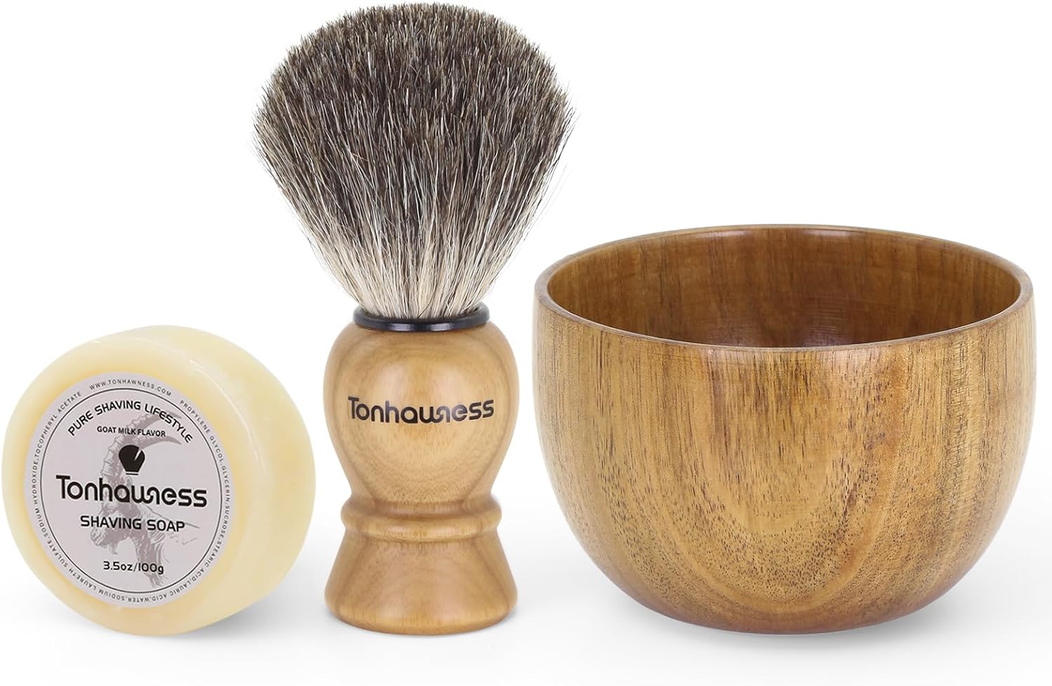 Shaving Brush Kit For Men, 3 In 1 Shaving Brushes Set Includes Badger Hair Shaving Brush, Wood Bowl and Goat Milk Shaving Soap
