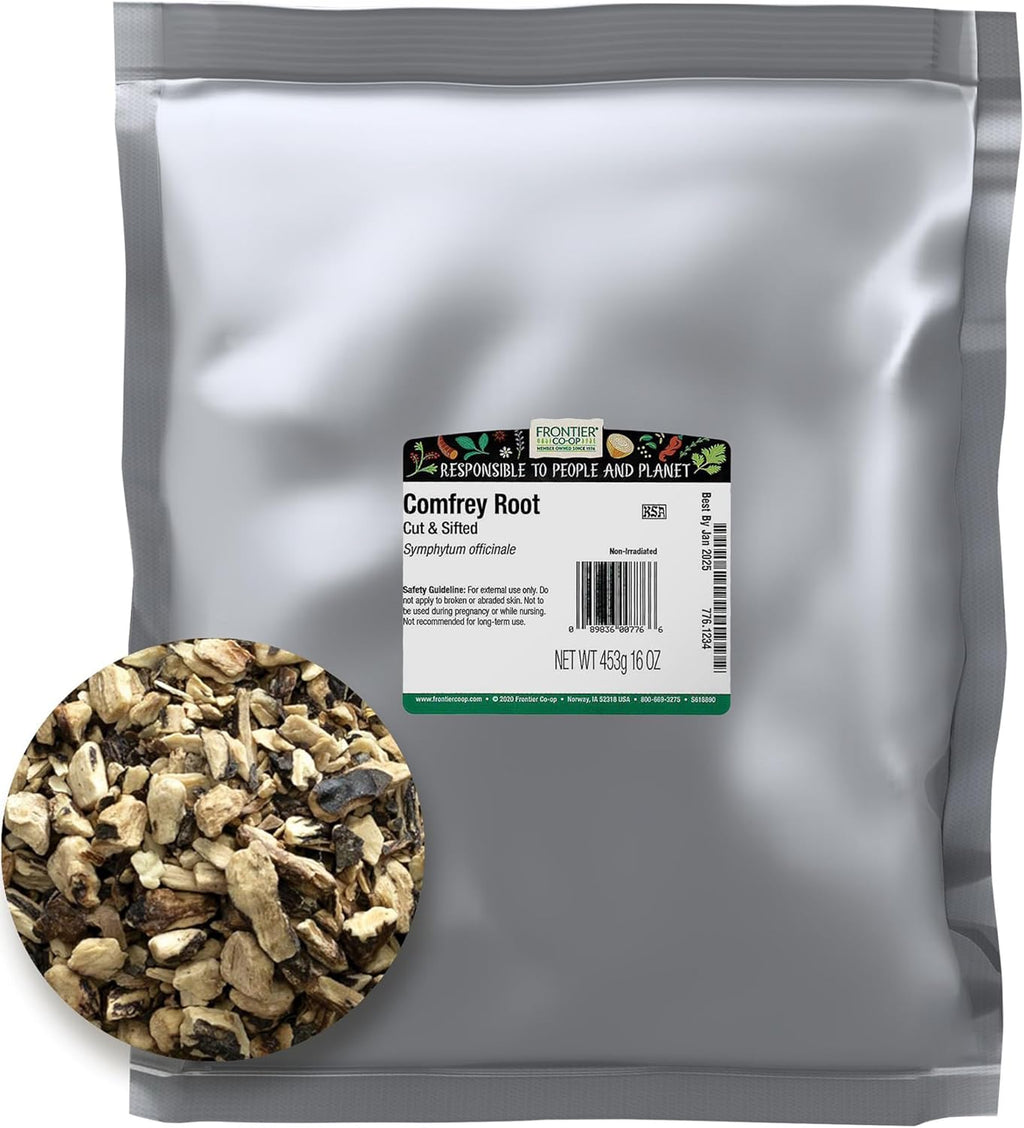 Frontier Co-op Dried Comfrey Root, Cut & Sifted - 1lb Bulk Bag - Pure & Natural Comfrey Herb, Perfect for Lotions, Creams, and Hair Rinses, Kosher