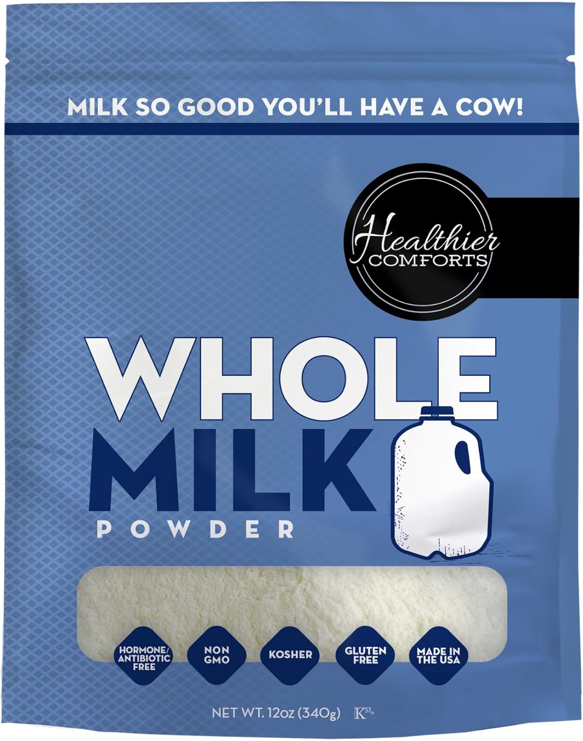 Healthier Comforts Whole Milk Powder | Shelf Stable | Kosher, Gluten Free, Non-GMO, Hormone and Antibiotic Free | Perfect for Shakes, Smoothies, Coffee Creamer, Baking | Made in USA (12oz)